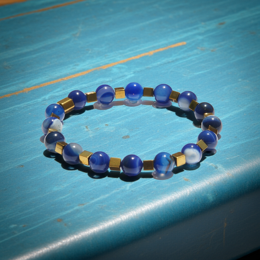 Mavi Akik & Hematit Doğal Taşlı Nazar Bilekliği