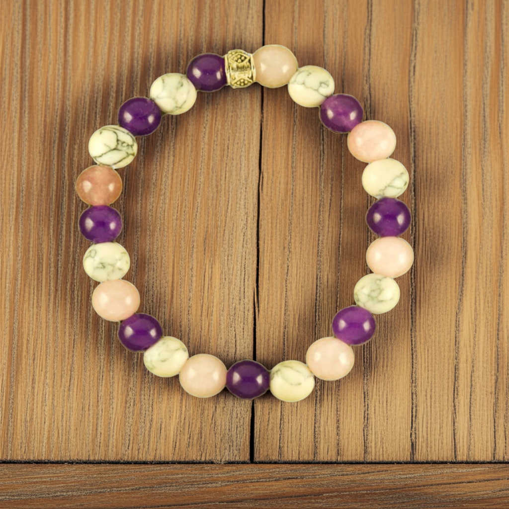 Sertifikalı Havlit Ametist Ve Pembe Kuvars Huzur Ve Duygusal Denge Bilekliği | Sakinlik Ve Sevgi