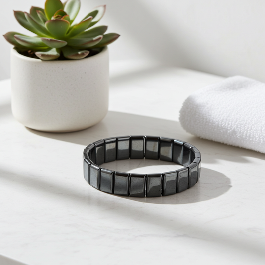 Hematit Doğal Taş Geniş Kesim Bileklik – Özel Tasarım