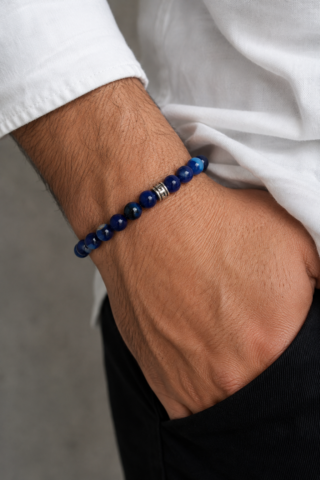 Orijinal Mavi Akik Doğal Taş Bileklik - 8 mm / 19 cm Esnek Misinalı