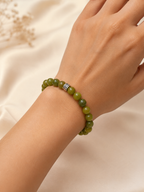 Orijinal Zeytin Yeşimi (Jade) Doğal Taş Bileklik - 8 mm / 19 cm Esnek Misinalı