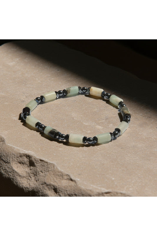 Amazonit Hematit Doğal Taş Bileklik - Hakiki Turkuaz Gri Aksesuar