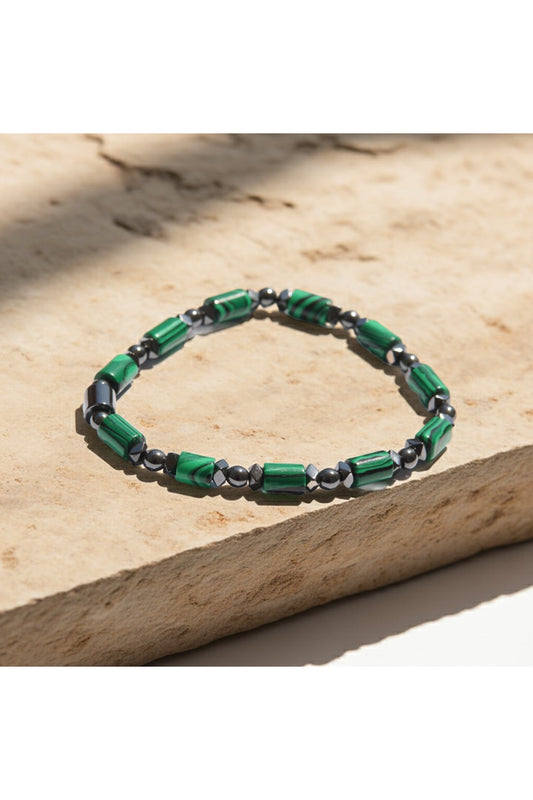 Malakit Hematit Doğal Taş Bileklik - Hakiki Yeşil Gri Kadın Erkek Aksesuar - Şans Korunma Ve Denge Bilekliği Pozitif Enerji Şifa Bolluk Ve Bereket Tak