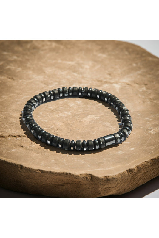 Karlı Obsidyen Hematit Doğal Taş Bileklik - Hakiki Siyah Beyaz Kadın Erkek Aksesuar - Nazar Korunma Ve Denge Bilekliği Pozitif Enerji Şifa Ve Şans Tak