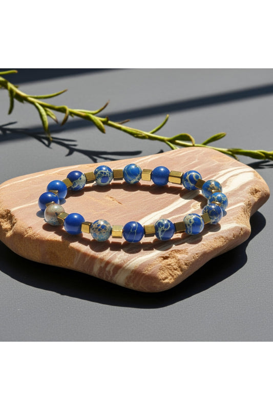 Mavi Akik Hematit Doğal Taş Bileklik - Hakiki Damarlı Mavi Kadın Erkek Aksesuar - Nazar Korunma Ve Huzur Bilekliği Pozitif Enerji Şans Ve Sakinlik Tak