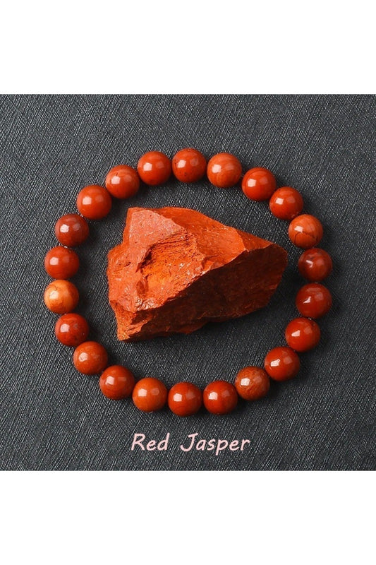Kırmızı Jasper Doğal Taş Bileklik - Hakiki Kırmızı Kadın Erkek Aksesuar - Denge Sabır Ve Güç Bilekliği Pozitif Enerji Şans Şifa Ve Topraklama Takı Mod