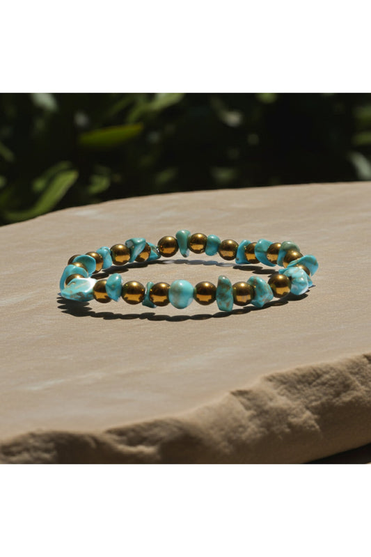 Firuze Turkuaz Hematit Doğal Taş Bileklik - Hakiki Mavi Sarı Kadın Erkek Aksesuar - Nazar Korunma Ve Şans Bilekliği Pozitif Enerji Şifa Ve Koruyucu Ta