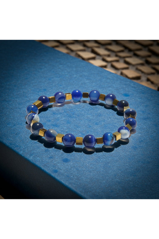 Mavi Akik Hematit Doğal Taş Bileklik - Hakiki Mavi Gri Kadın Erkek Aksesuar - Nazar Korunma Ve Huzur Bilekliği Pozitif Enerji Şans Ve Sakinlik Takı Mo