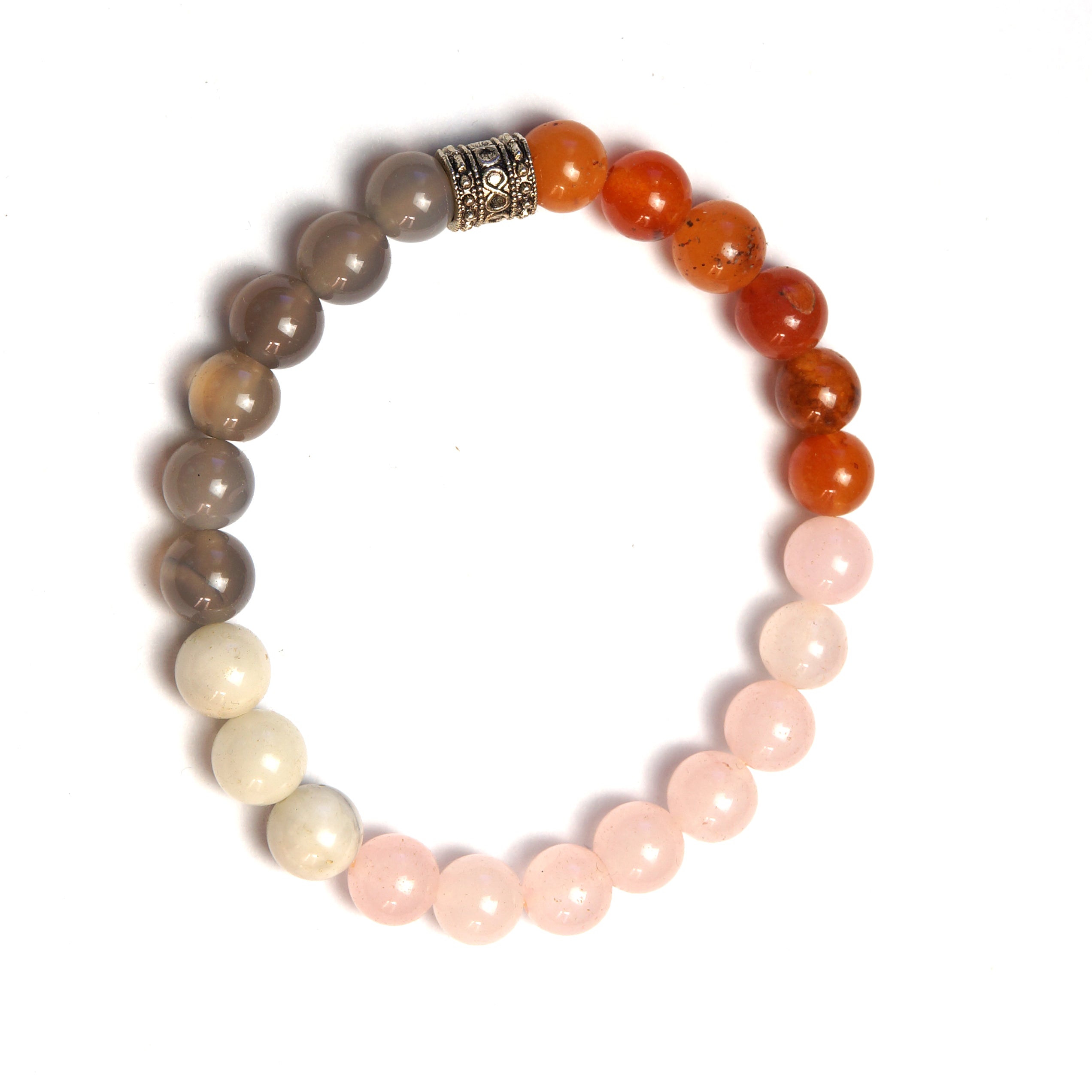 Orijinal Çoklu Doğal Taş Bileklik (Karnelyan, Pembe Kuvars, Akik) - 8 mm / 19 cm Esnek Misinalı