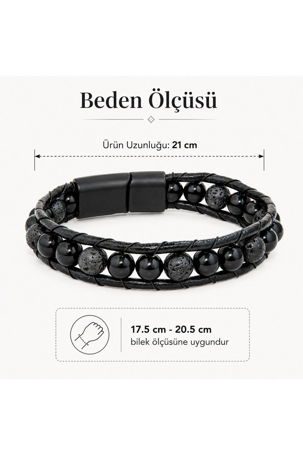 Premium Doğal Taş Tasarım Deri Bileklik Serisi – Gerçek Doğal Taş Lav Taşı ve Oniks