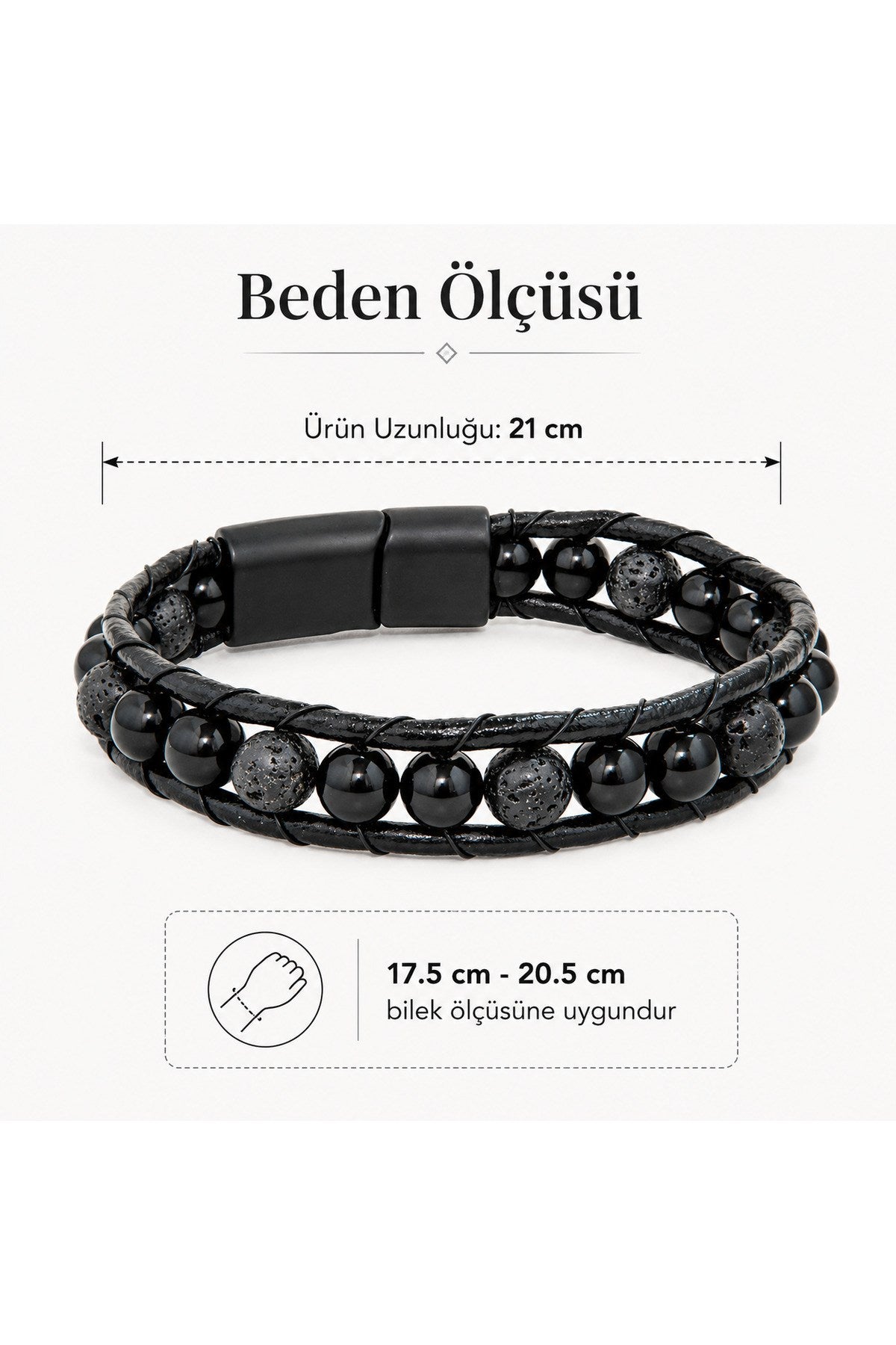 Premium Doğal Taş Tasarım Deri Bileklik Serisi – Gerçek Doğal Taş Lav Taşı ve Oniks
