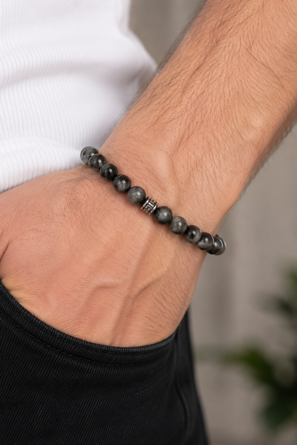 Orijinal Labradorit Doğal Taş Bileklik - 8 mm / 19 cm Esnek Misinalı