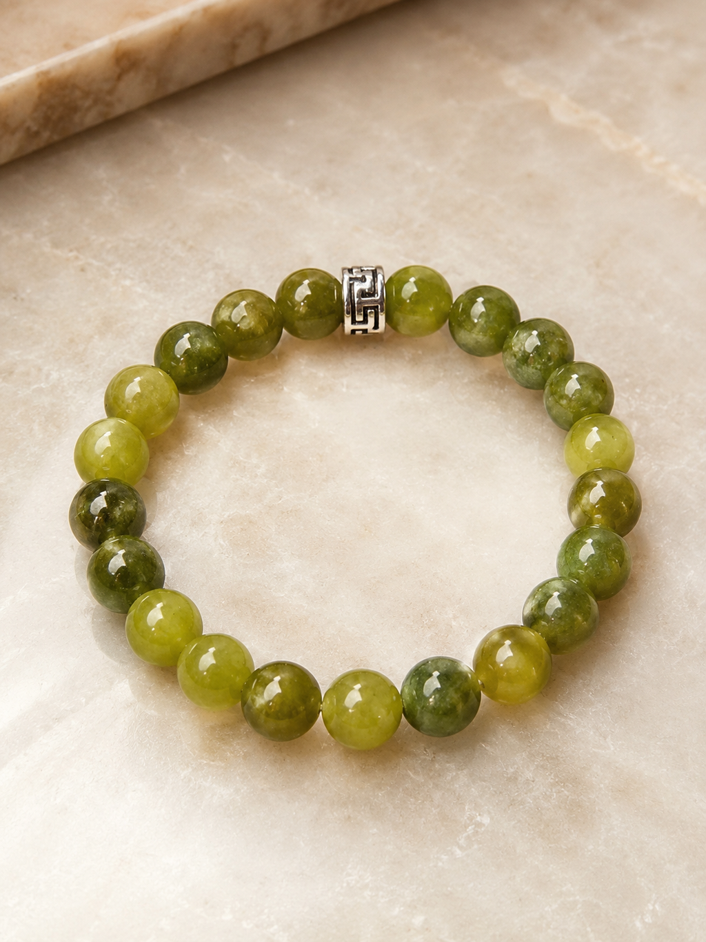 Orijinal Zeytin Yeşimi (Jade) Doğal Taş Bileklik - 8 mm / 19 cm Esnek Misinalı
