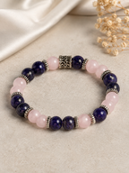 Orijinal Pembe Kuvars & Lapis Lazuli Doğal Taş Bileklik - 8 mm / 19 cm Esnek Misinalı