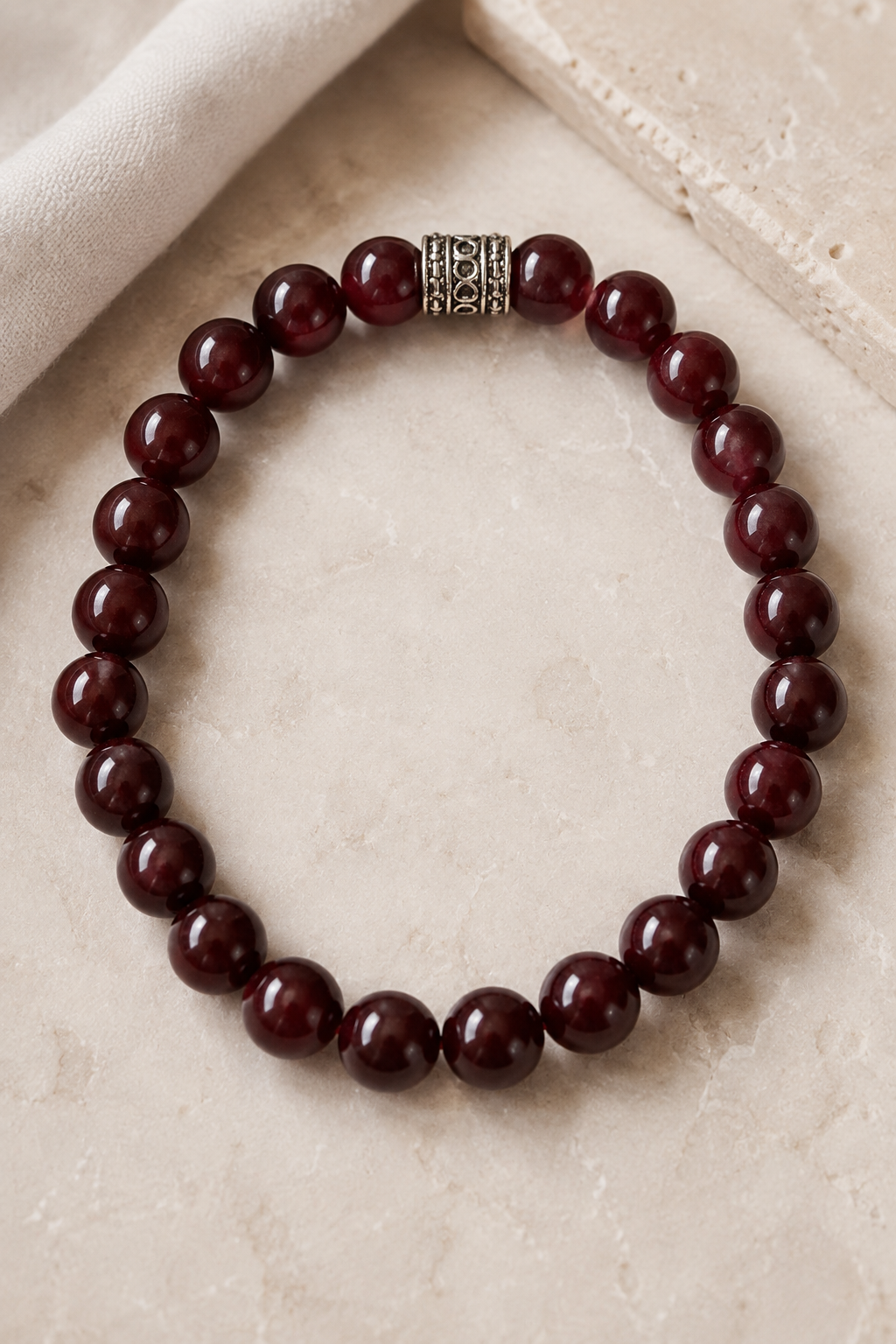 Orijinal Granat (Lal) Doğal Taş Bileklik - 8 mm / 19 cm Esnek Misinalı