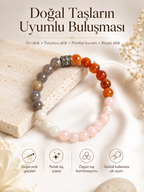 Orijinal Çoklu Doğal Taş Bileklik (Karnelyan, Pembe Kuvars, Akik) - 8 mm / 19 cm Esnek Misinalı