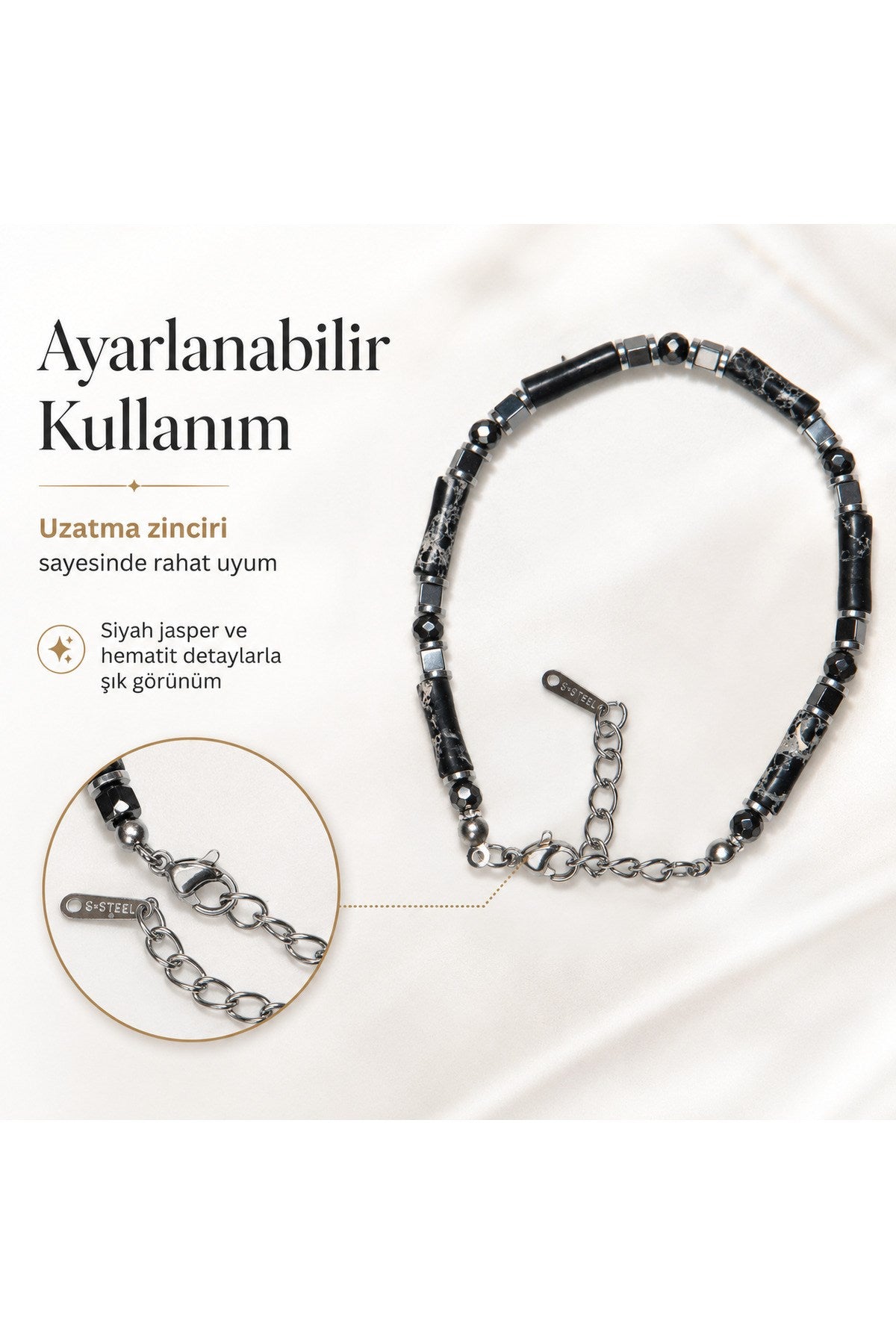 Premium Doğal Taş Tasarım Çelik Zincirli Bileklik Serisi – Zarafetin Doğal Enerjisi