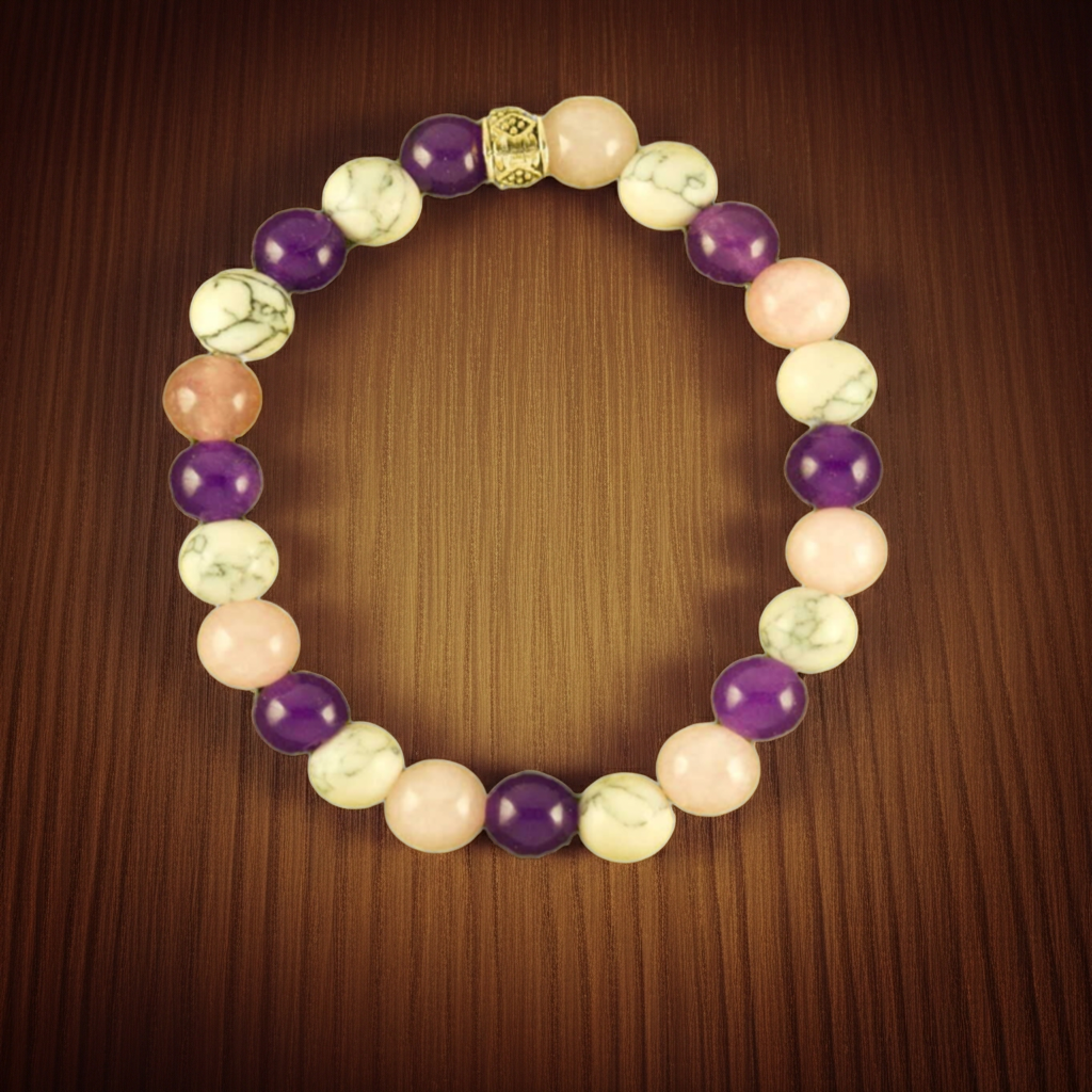 Sertifikalı Havlit Ametist Ve Pembe Kuvars Huzur Ve Duygusal Denge Bilekliği | Sakinlik Ve Sevgi