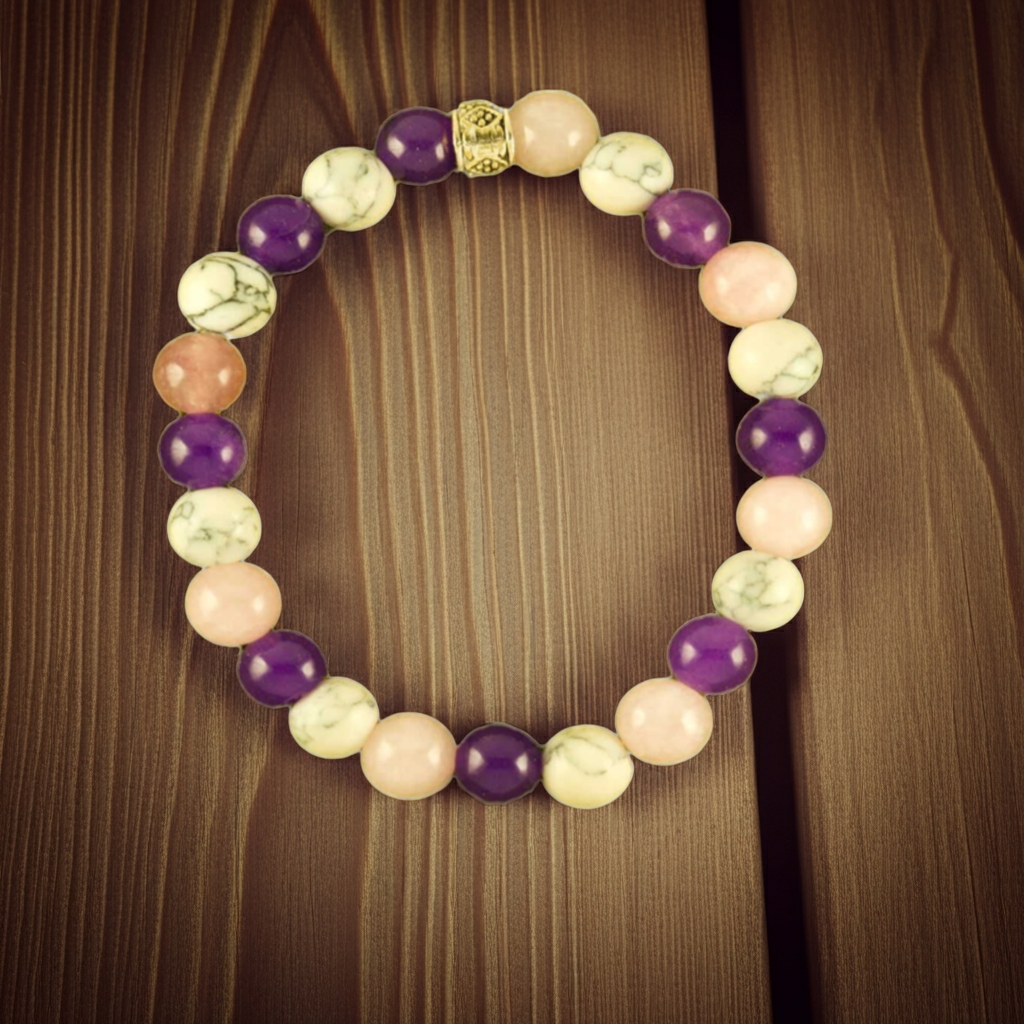 Sertifikalı Havlit Ametist Ve Pembe Kuvars Huzur Ve Duygusal Denge Bilekliği | Sakinlik Ve Sevgi