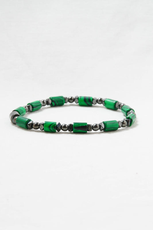 Malakit Hematit Doğal Taş Bileklik - Hakiki Yeşil Gri Kadın Erkek Aksesuar - Şans Korunma Ve Denge Bilekliği Pozitif Enerji Şifa Bolluk Ve Bereket Tak