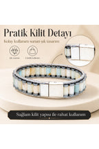 El Yapımı Orijinal Doğaltaş Çelik Erkek Bileklik - Amazonit Özel Tasarım Erkeğe Hediye (21.5 cm)