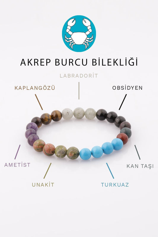 Akrep Burcu Doğal Taş Bileklik - 8 mm Küre Kesim Burç Takısı