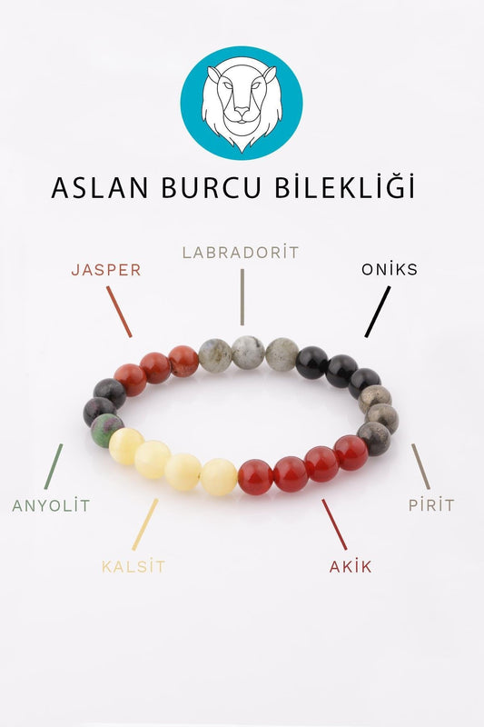 Aslan Burcu Taşlarından Oluşan Doğal Taş Bileklik 8 mm Küre Kesim