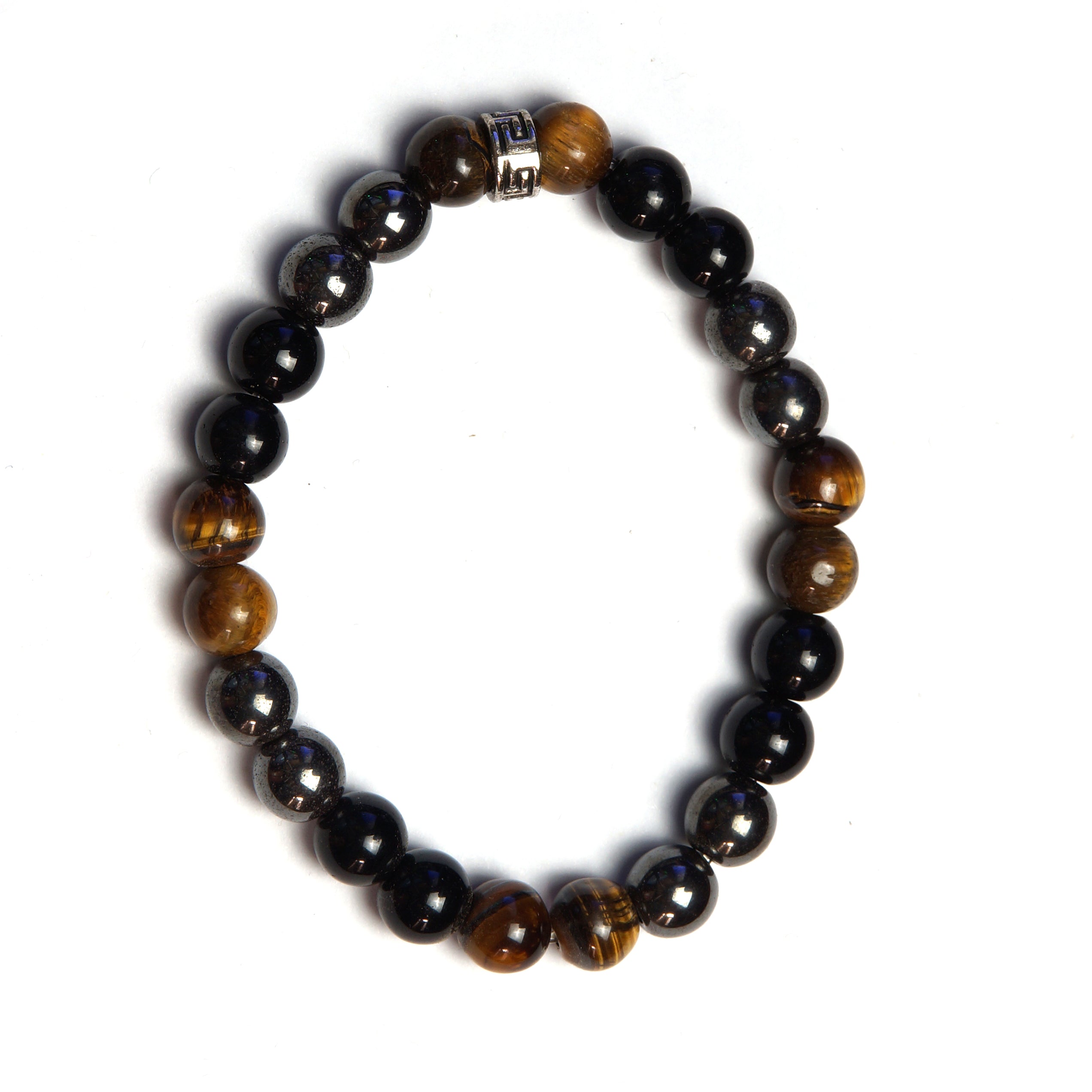 Orijinal 3'lü Koruma Doğal Taş Bileklik (Kaplan Gözü, Hematit, Oniks) - 8 mm / 19 cm Esnek Misinalı