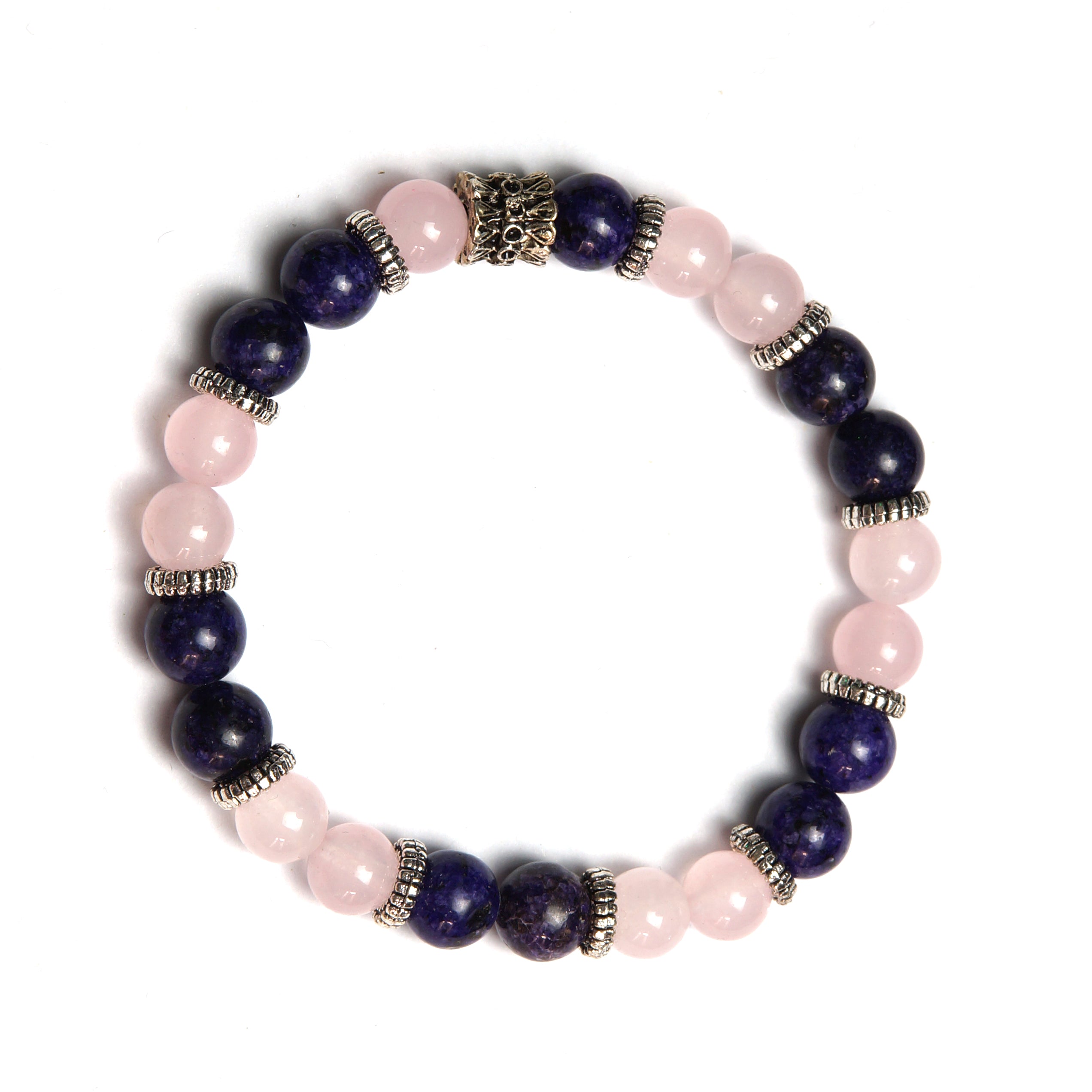 Orijinal Pembe Kuvars & Lapis Lazuli Doğal Taş Bileklik - 8 mm / 19 cm Esnek Misinalı