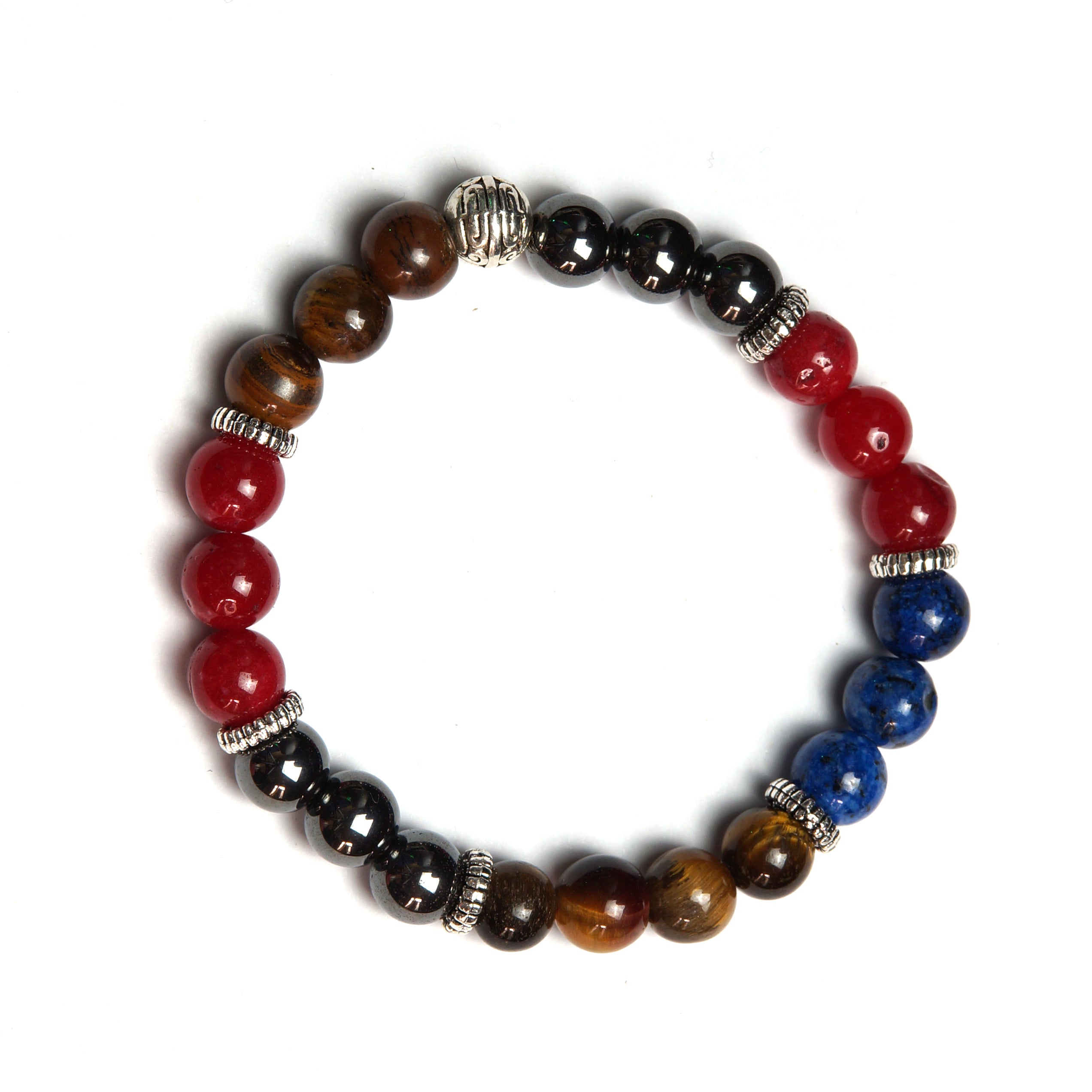 Orijinal Denge Doğal Taş Bileklik (Kaplan Gözü, Lapis Lazuli, Akik, Hematit) - 8 mm / 19 cm Esnek Misinalı