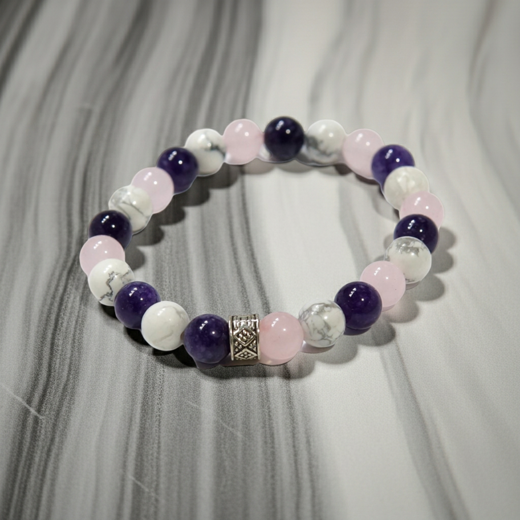 Doğaltaş Ametist Ve Pembe Kuvars Charm Bileklik Şık Enerji Stres Başarı Bilekliği