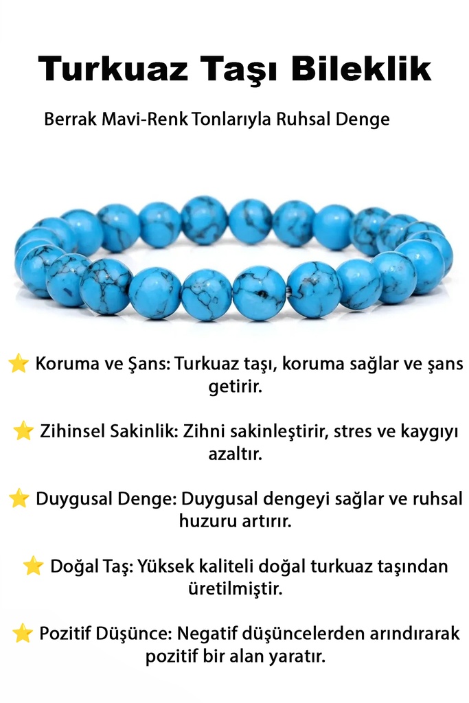 [TC-hmg53645440308] Doğaltaş Turkuaz Taşı Charm Bileklik Şık Enerji Stres Başarı Bilekliği