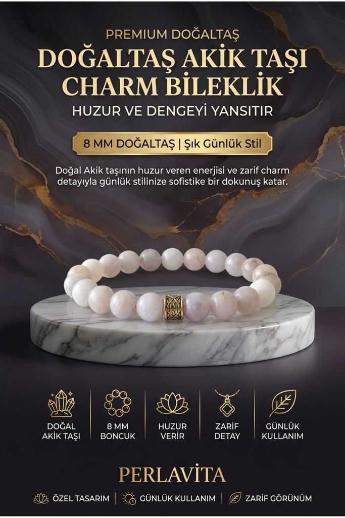 [TC-hmg5364544030112] Doğaltaş Akik Taşı Charm Bileklik Şık Enerji Stres Başarı Bilekliği
