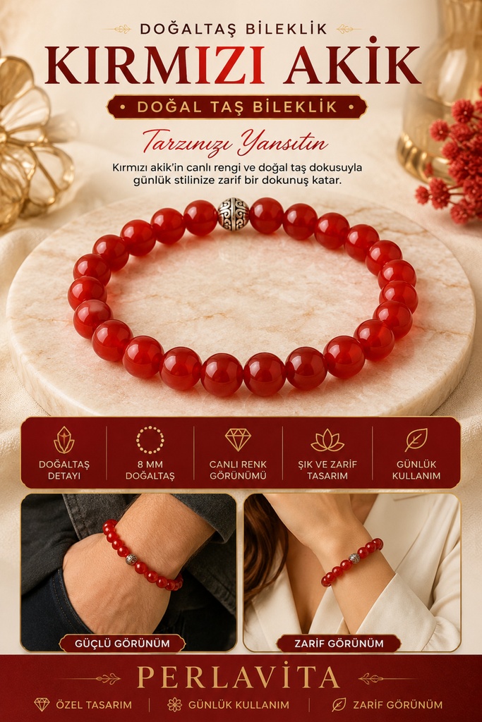 [TC-hmg53645440309] Doğaltaş Garnet Taşı Charm Bileklik Şık Enerji Stres Başarı Bilekliği