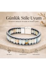El Yapımı Orijinal Doğaltaş Çelik Erkek Bileklik - Amazonit Özel Tasarım Erkeğe Hediye (21.5 cm) - Görsel 4