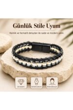 Premium Doğal Taş Tasarım Deri Bileklik Serisi – Gerçek Doğal Taş kemik ve hematit - Görsel 5
