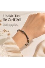 Premium Doğal Taş Tasarım Çelik Zincirli Bileklik Serisi – Zarafetin Doğal Enerjisi Unakit - Görsel 2