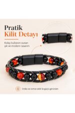 Premium Doğal Taş Tasarım Deri Bileklik Serisi – Gerçek Doğal Taş Kırmızı Akik ve Onix - Görsel 4