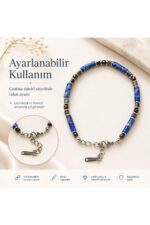 Premium Doğal Taş Tasarım Çelik Zincirli Bileklik Serisi – Zarafetin Doğal Enerjisi Lapis Lazuli - Görsel 4