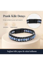 Premium Doğal Taş Tasarım Deri Bileklik Serisi – Gerçek Doğal Taş Sodalit - Görsel 4