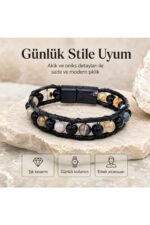 Premium Doğal Taş Tasarım Deri Bileklik Serisi – Gerçek Doğal Taş Akik - Görsel 5