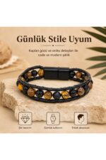 Premium Doğal Taş Tasarım Deri Bileklik Serisi – Gerçek Doğal Taş Kaplan Gözü Ve Onix - Görsel 5
