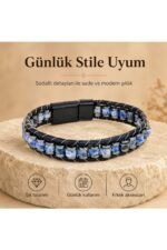 Premium Doğal Taş Tasarım Deri Bileklik Serisi – Gerçek Doğal Taş Sodalit - Görsel 5
