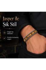 El Yapımı Orijinal Doğaltaş Çelik Erkek Bileklik - Kahve Jasper Özel Tasarım Erkeğe Hediye (21.5 cm) - Görsel 2
