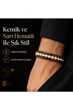 Premium Doğal Taş Tasarım Deri Bileklik Serisi – Gerçek Doğal Taş Kemik - Görsel 2