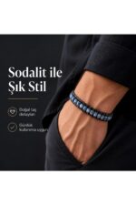 Premium Doğal Taş Tasarım Deri Bileklik Serisi – Gerçek Doğal Taş Sodalit - Görsel 2