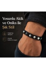 Premium Doğal Taş Tasarım Deri Bileklik Serisi – Gerçek Doğal Taş Yosunlu Akik - Görsel 2
